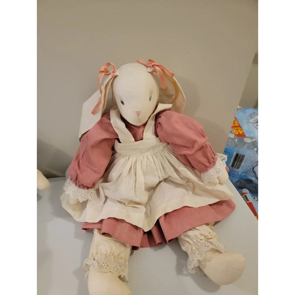 Easter Bunny Set - Vintage Handmade‎  Cloth Stuffed